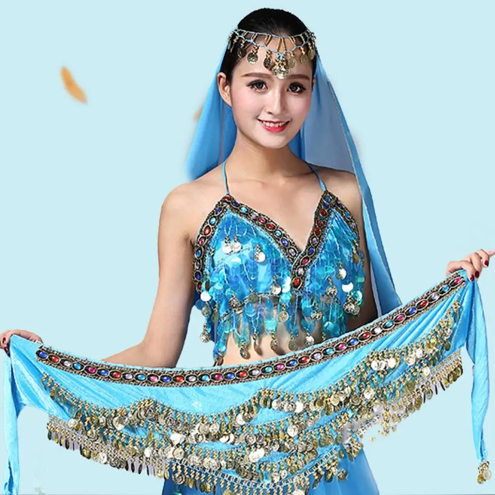 Belt Waist Chain Triangular with Coins Self-tie Handmade Dress Up Breathable Women Belly Dance Hip Scarf Festival Clothing