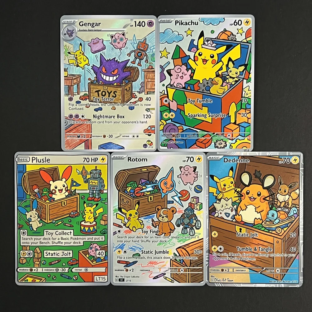 cartas-de-pokemon-ptcg-estilo-pintura-a-Oleo-colecao-gengar-plusle-rotom-dedenne-cartas-raras-holo-presente-pokemon