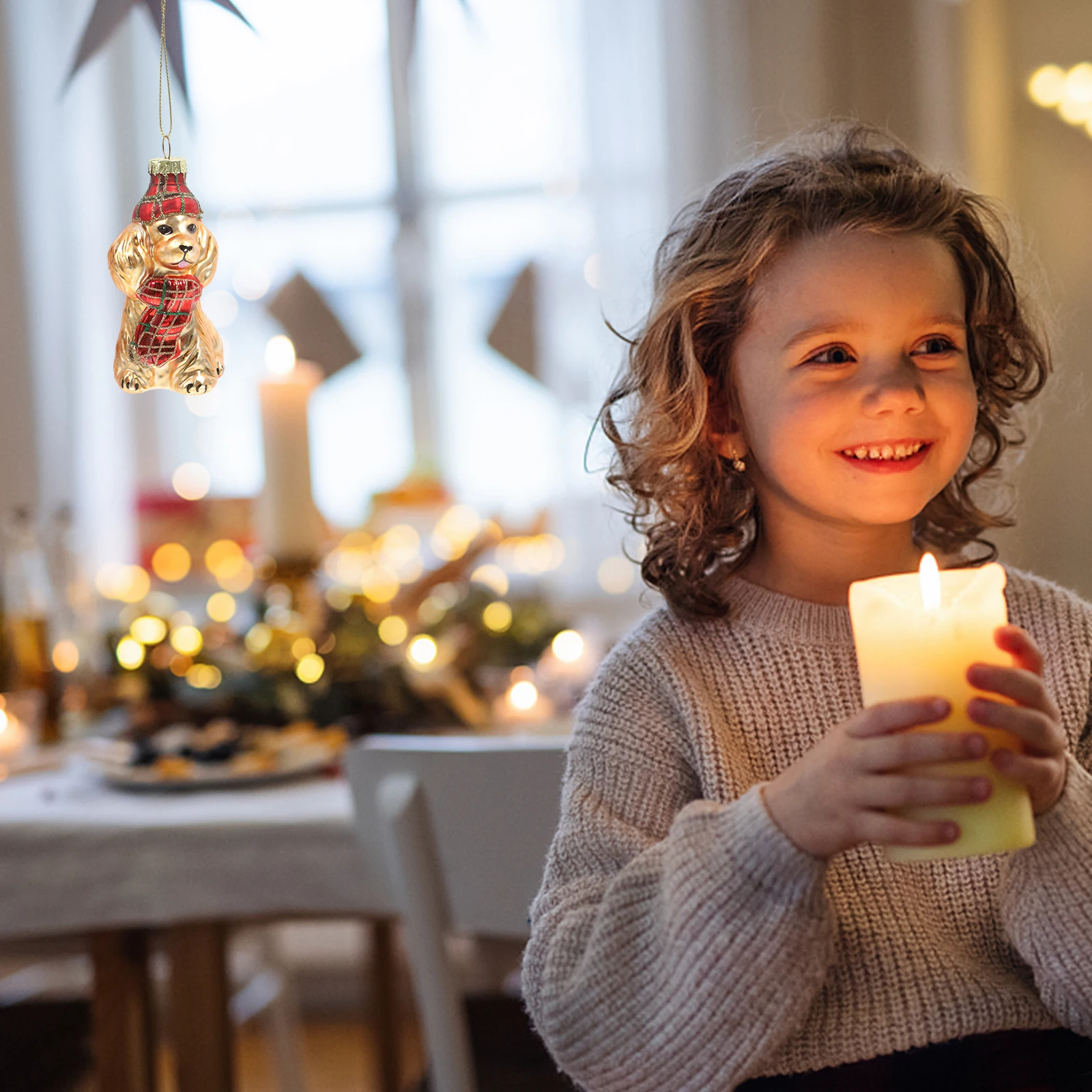 

Christmas Hanging Dog Pendant Christmas Tree Ornament Painted Glass Dog pendant Cute puppy Figurine Xmas Holiday party gift Deco