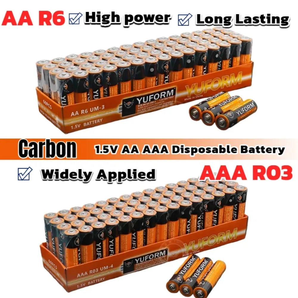 1.5V AA AAA Carbon Zinc Batteries, 40-Pack Bulk Wholesale for Toys, Clocks, Remote Controls, Long-Lasting Power, Leak-Proof