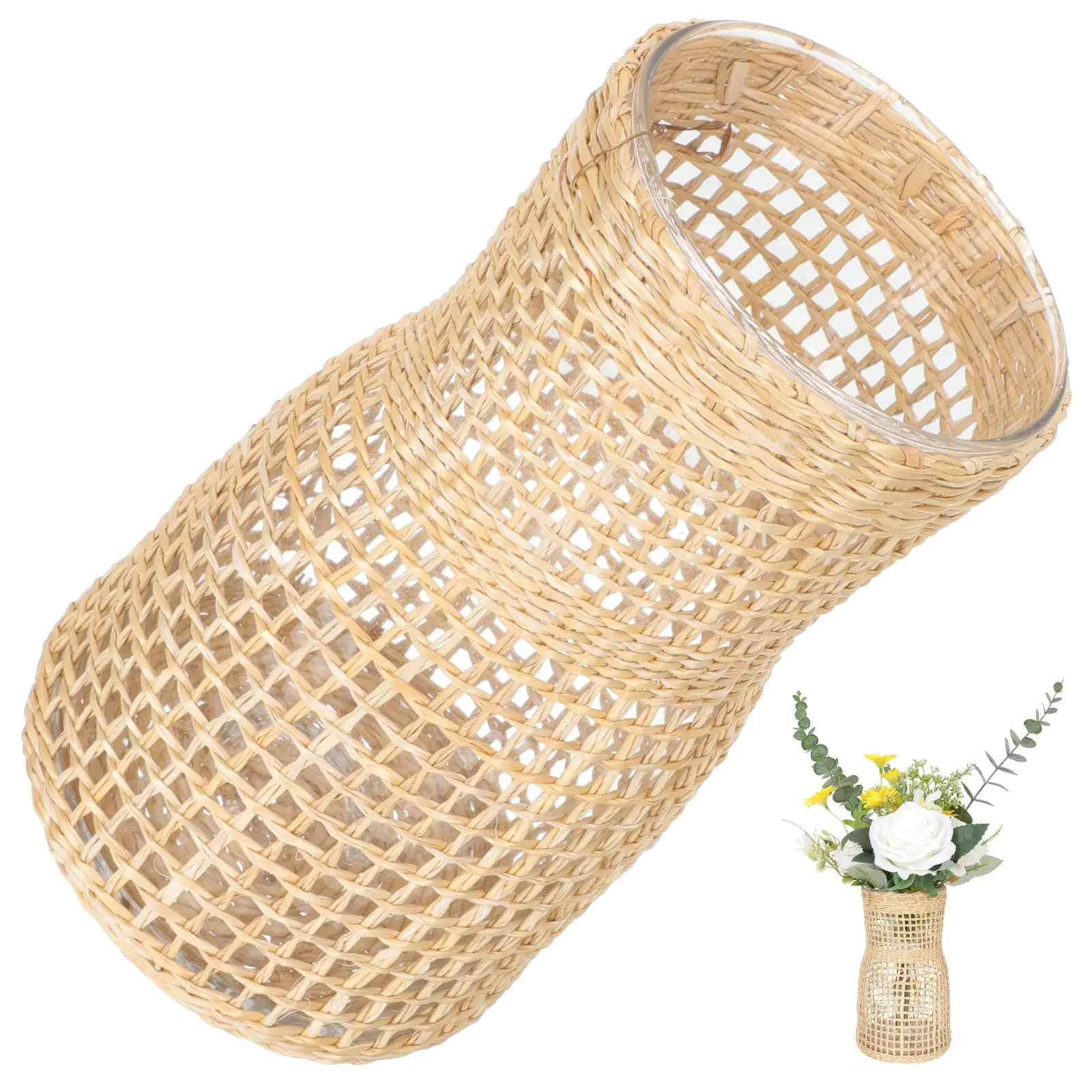 

Rattan Glass Vase Hydroponic Flower for Home Farmhouse Exquisite Arranging Creative Decorations