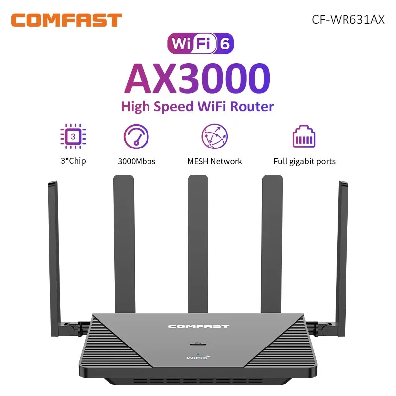 COMFAST WiFi6 MESH Router 2.4G&5GHz AX3000 Wireless Router Gigabit Port Powerful High Gain 5*5dBi Antenna WPA3 OFDMA MU-MIMO