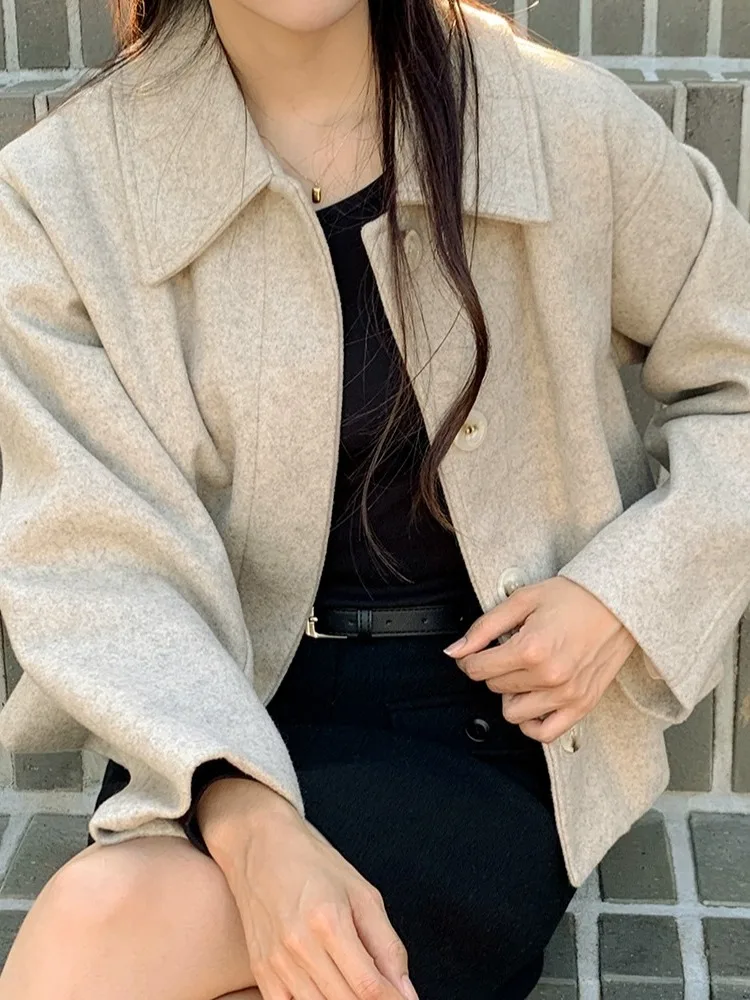 

Новое модное шерстяное пальто для женщин с уникальным дизайном и лацканами на одной пуговице, корейское пальто прямого кроя