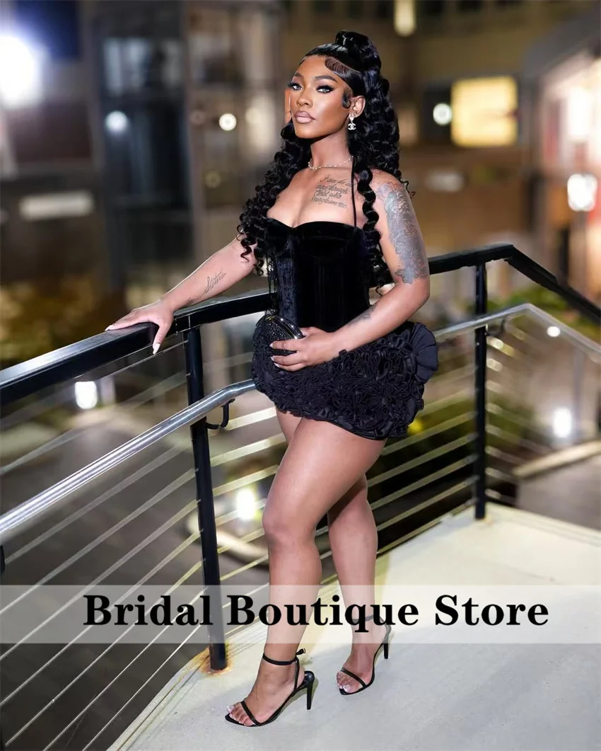 Robe de Soirée Noire de Luxe à Bretelles et Volants, Tenue de Cocktail, Gala, Zone Senior, Dos à Lacets, Personnalisée, 2025