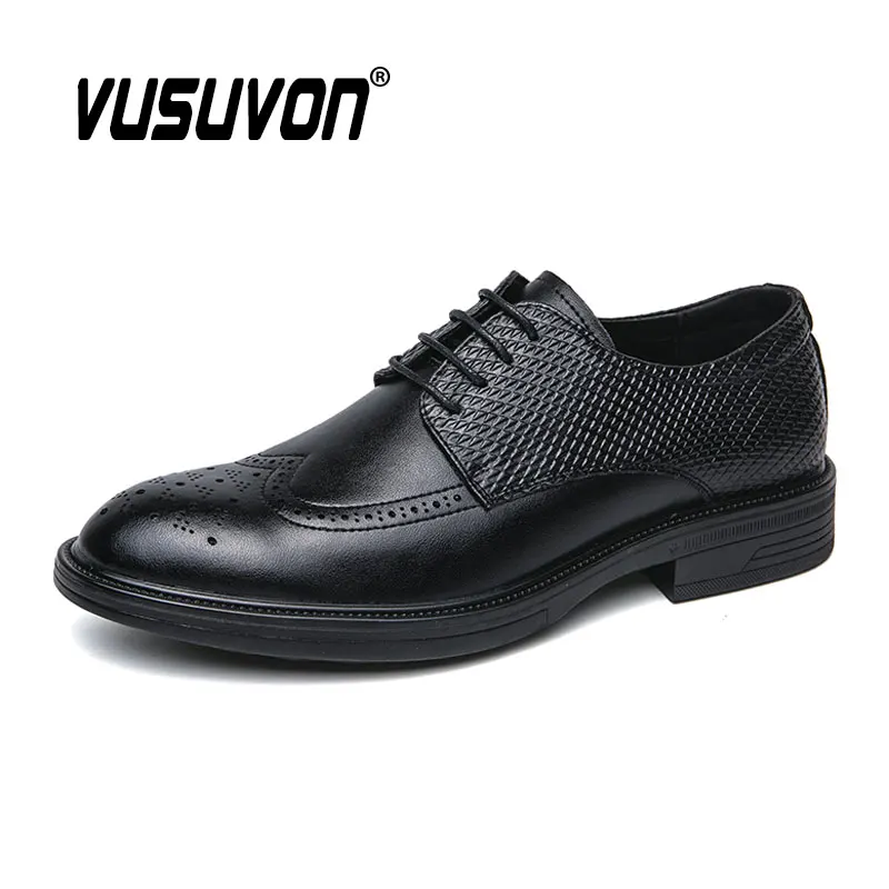 

Fashion Men Derby Shoes Brogue Breathable Leather 38-44 Size Boys Black Soft Outdoor Casual Autumn Winter Mules Dress Flats