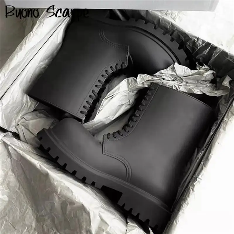 Brand Designer Luxury Motorcycle Boots Women Thick Bottom Platform Genuine Leather Ankel Boots Punk Style Large Size Big Head