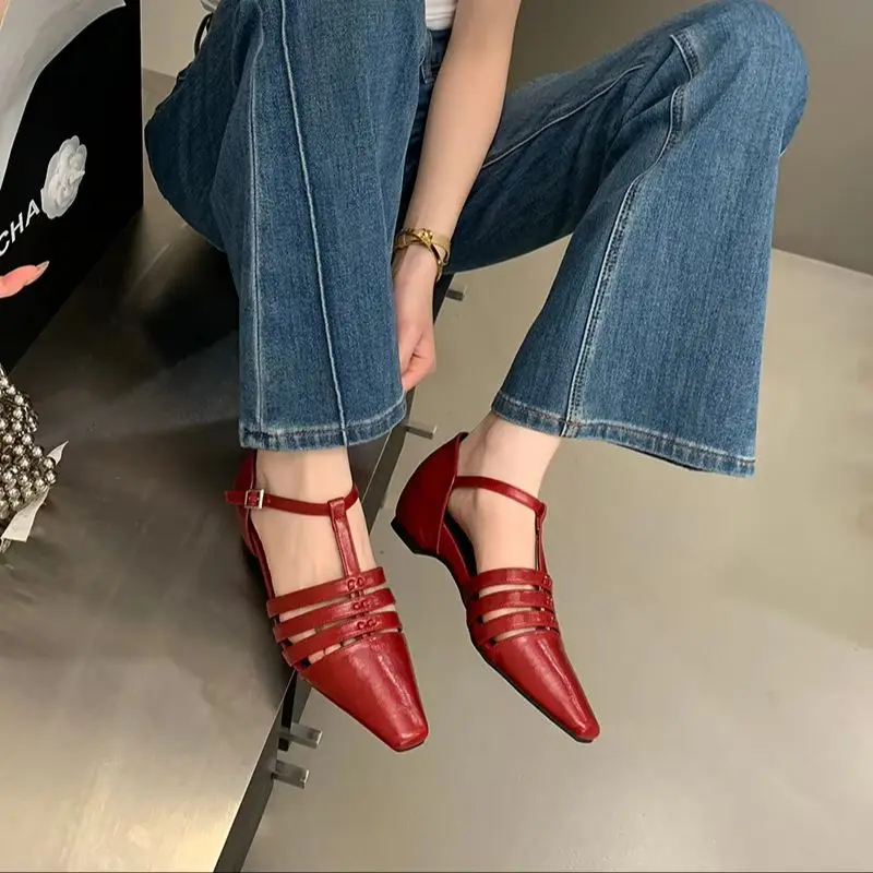 

Black Mules Shoes Woman 4cm Low Wedge Heels Summer Narrowband Plait Dress Shoes Burgundy Ladies Pumps 2026 Designer