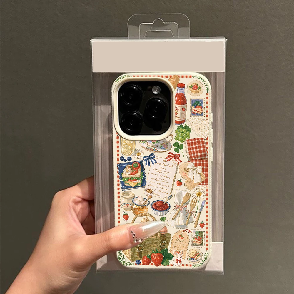 Cute Collage Food Phone Case Minimal Button Cover Anti-Scratch Lightweight Fits iPhone Pro 13 14 Max 17 11 12 Plus 16 15 Air