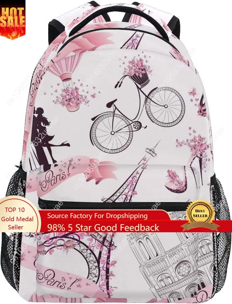 

Backpack Valentine Paris Eiffel Tower Adults School Bag Casual College Bag Travel Zipper Bookbag Hiking Shoulder Daypack