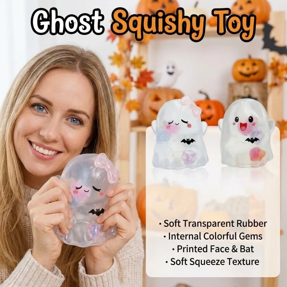 2PCS/SET Cute Cartoon Ghost Squishy Toy Slow Rebound TPR Ghost Squeeze Toy Transparent Elastic Slow Rebound Fidget Toy Party