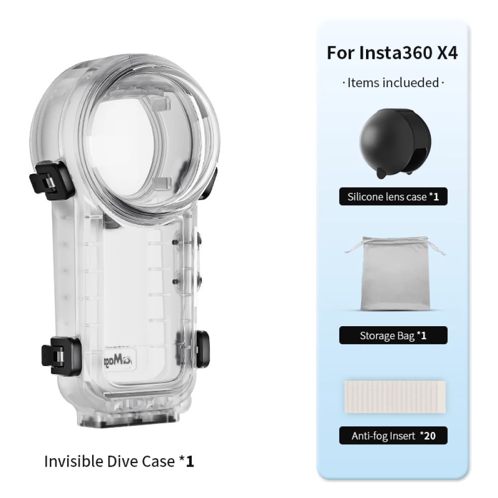 For Insta360 X4 Stealth Dive Case 50m Waterproof Protective Case Accessories Waterproof Case+Lens Cap+Storage Bag+Anti-fog Sheet