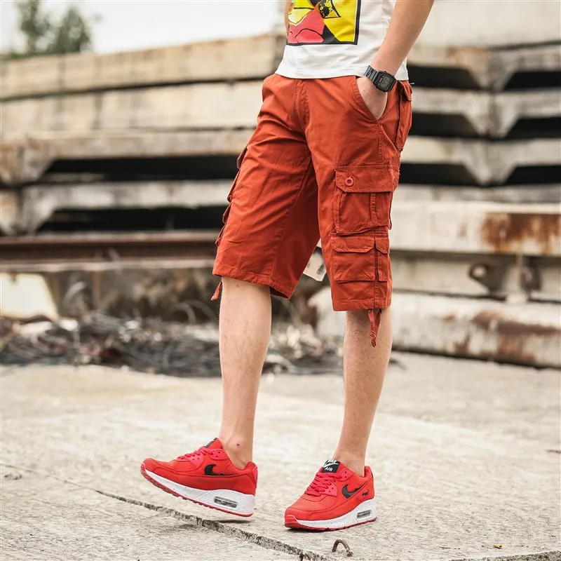 

Мужские летние спортивные брюки-капри свободного кроя, тонкие, больших размеров, с множеством карманов, повседневные, тонкая модель