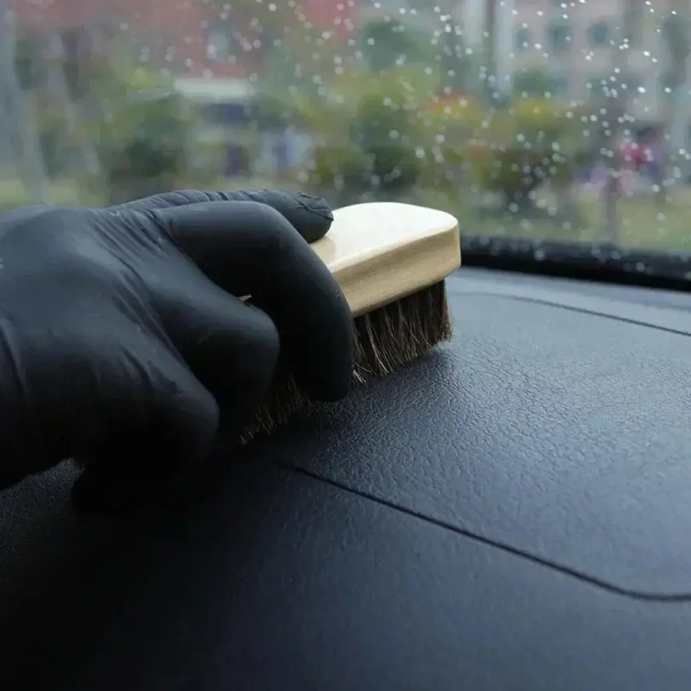 Brosse à livres en cuir de crin de cheval doux, véritable, outil de détail intérieur de voiture, livres et lavage