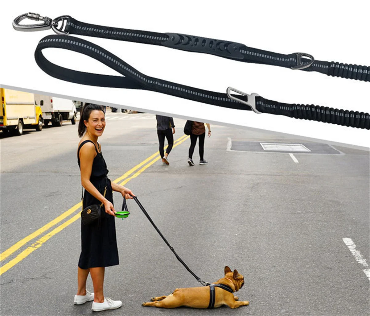 Reflective Shock Absorbing Pet Leashes with Car Seatbelt for Large Dogs Heavy Duty Tactical Bungee Dog Leash No Pull Dog Leash