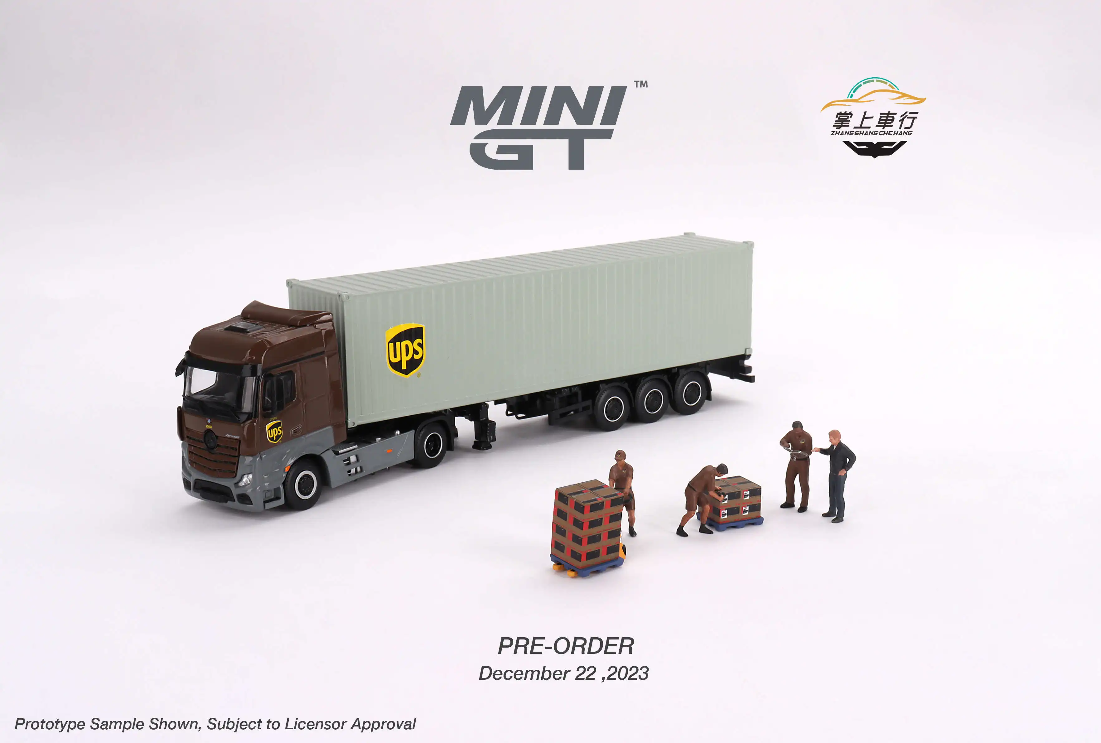 TSM Model minigt AC30 1/64 Container trailer UPS staff carry dolls Die-cast alloy car model collection display child gift