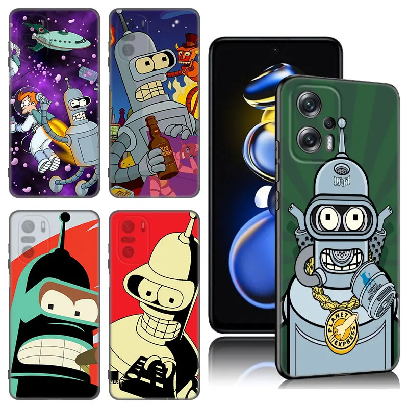 Cartoon Futurama Bender Black Silicone Phone Case For Xiaomi POCO X3 X4 NFC F5 M3 M4 M6 X5 X6 Pro F3 F4 GT 5G C55 C65 M5