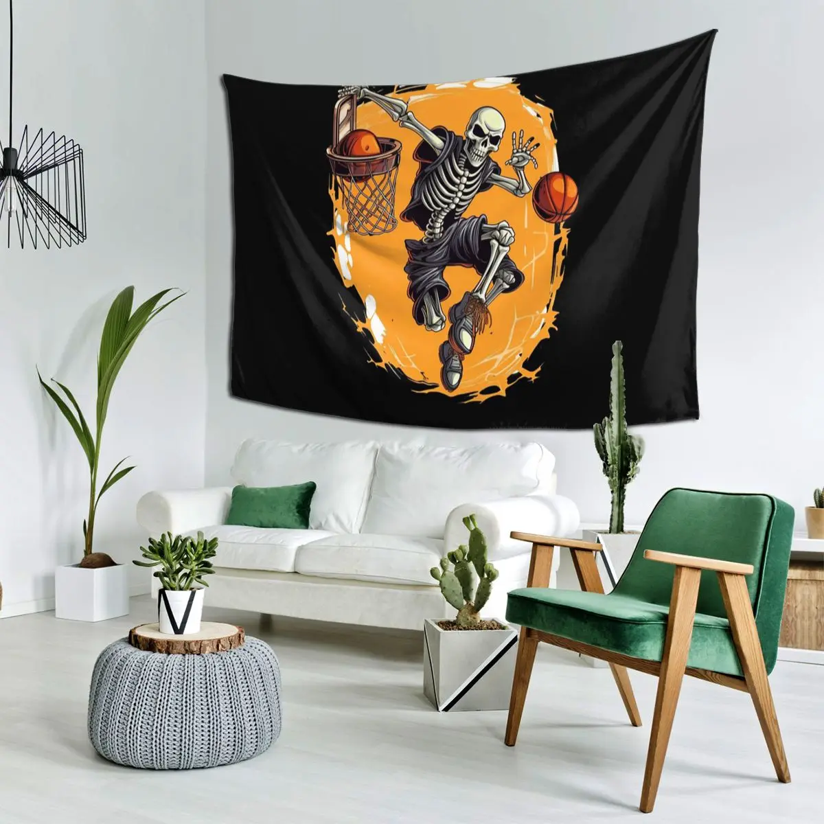 Skeleton Basketball Halloween Tapestry Hippie Wall Hanging Aesthetic Home Decoration Tapestries Living Room Bedroom Dorm Room