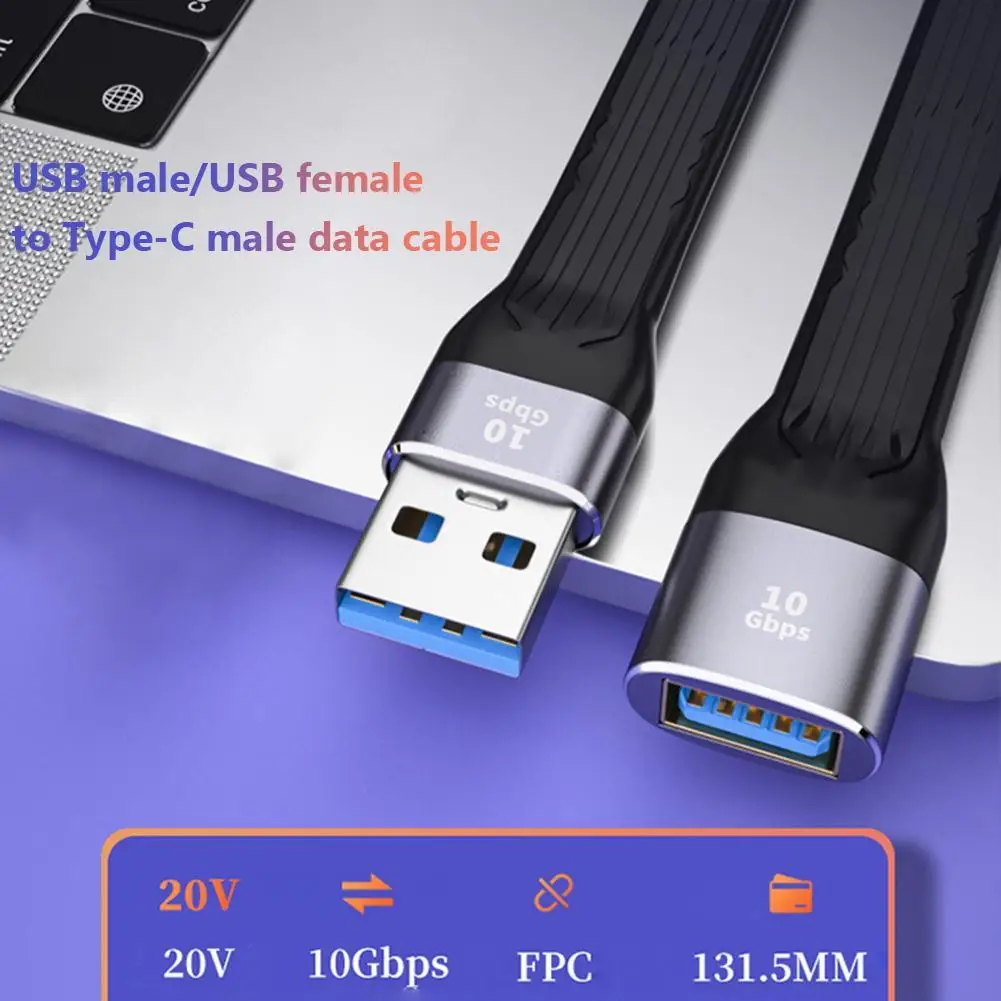 Short Flexible USB Male Female to Type C Cable for Mobile Phone Fast Charging and Data Transfer 10Gbps Compatibility