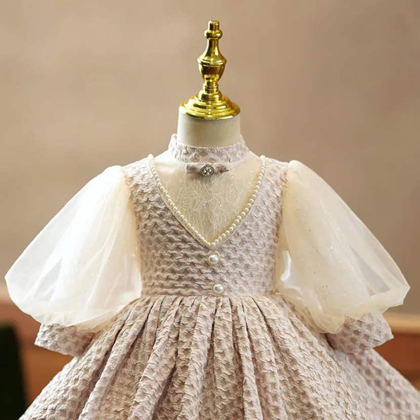 Baby Spanish Lolita Princess Ball Gown Kids Host Wedding Dresses For Children Puff Sleeves Girl Formal Elegant Frocks A2123