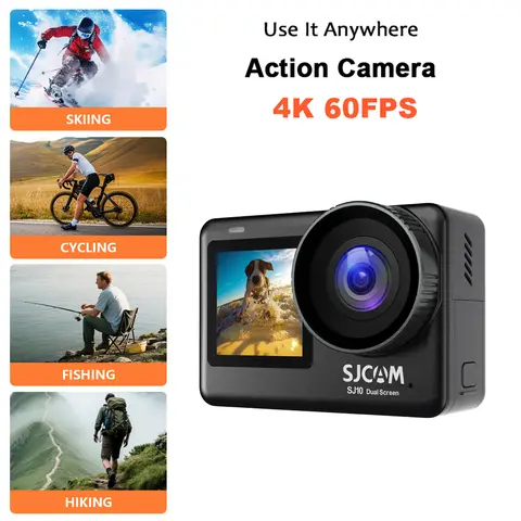 Caméra d'action SJCAM SJ10 Pro 4K/60fps, stabilisation gyroscopique à 6 axes, caméra de sport, étanche à 5 m, pour vlogging, pêche, cyclisme, ski