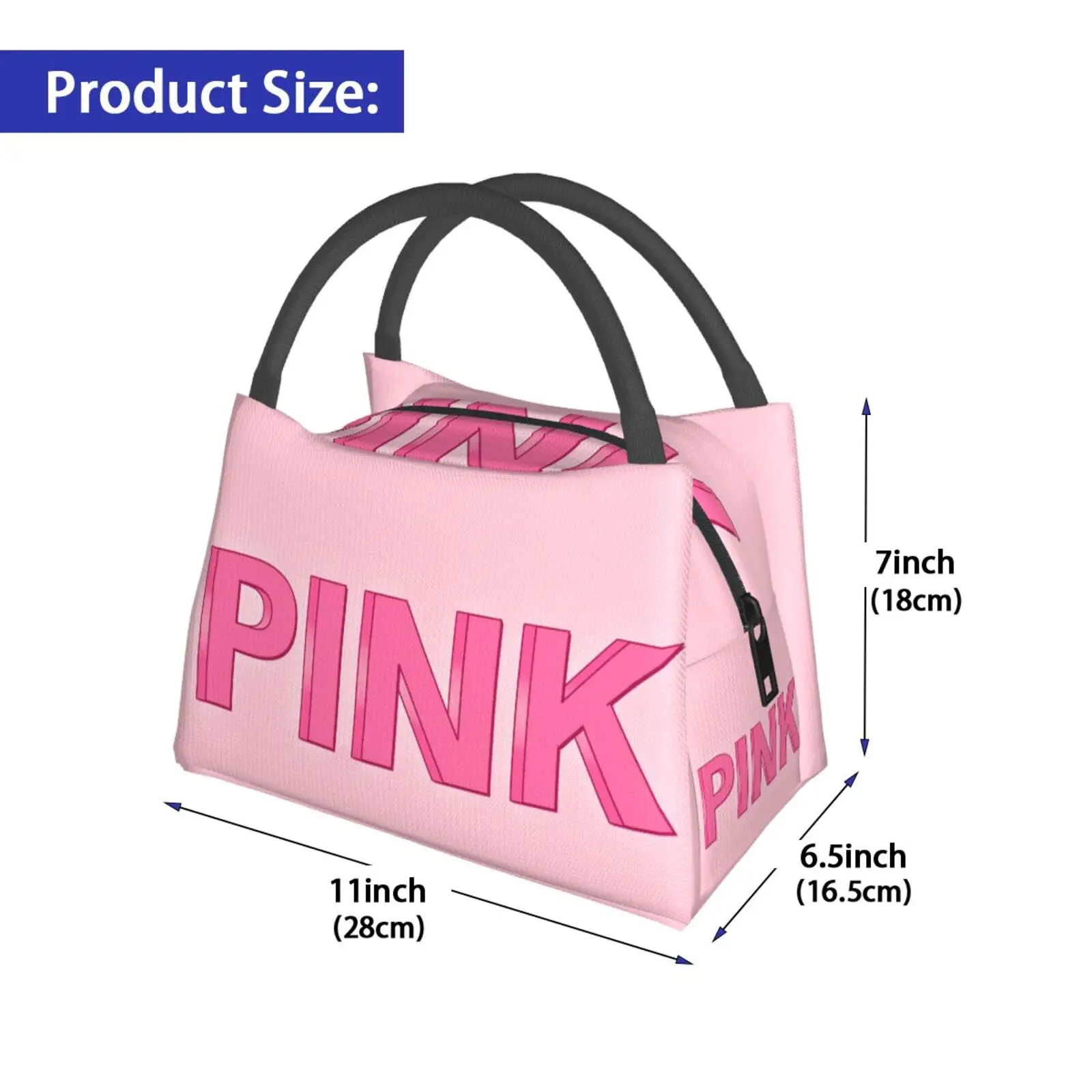 3D Print Pink Insulated Lunch Bag Food Bag Women Lunch Bag for Work Tote with Lunch Bag Kawaii Girl Shcool Picnic Office