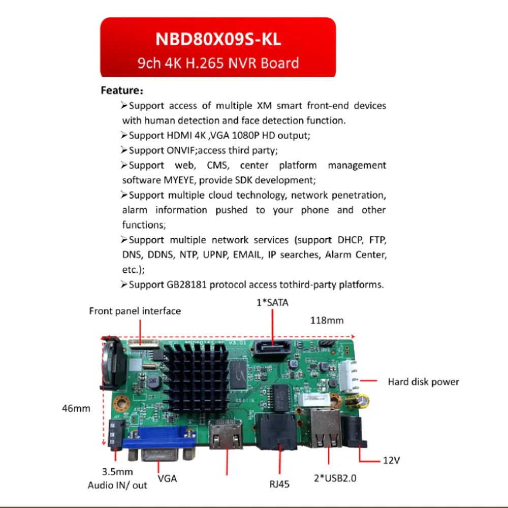 Carte d'enregistreur vidéo numérique H.disparates, réseau NVR, DVR, caméra IP Max 12T, détection humaine du visage, OVNIF XMEYE 1 SATA P2P, 10CH x 5MP