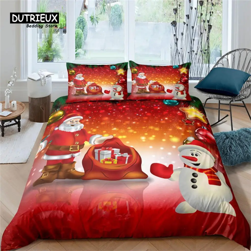 

Christmas Bedding Set Microfiber Christmas Tree Deer Santa Claus Snowman Quilt Cover Cartoon Animals Duvet Cover For Kids Teens