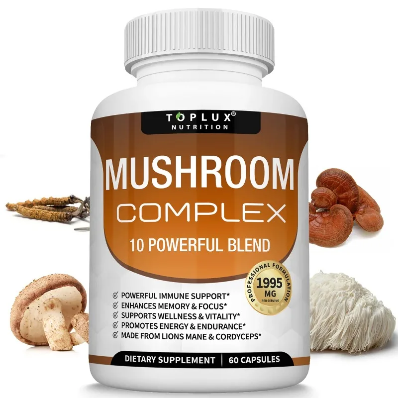 

Mushroom Complex - 10-Nootropic Mushroom Complex To Support Cellular Health, Boost Brain Function, and Enhance Memory