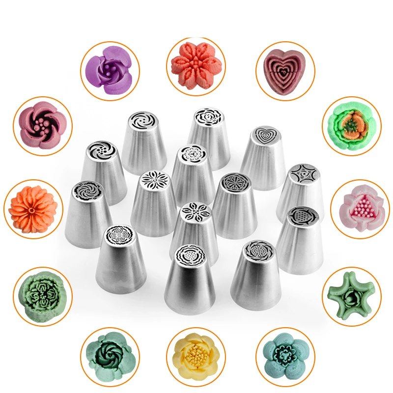 14 styles Russian Icing Piping Nozzles Cake Decorating Sugarcraft Pastry Christmas Cake Tools Rose Flower Cream Pastry Tips M360