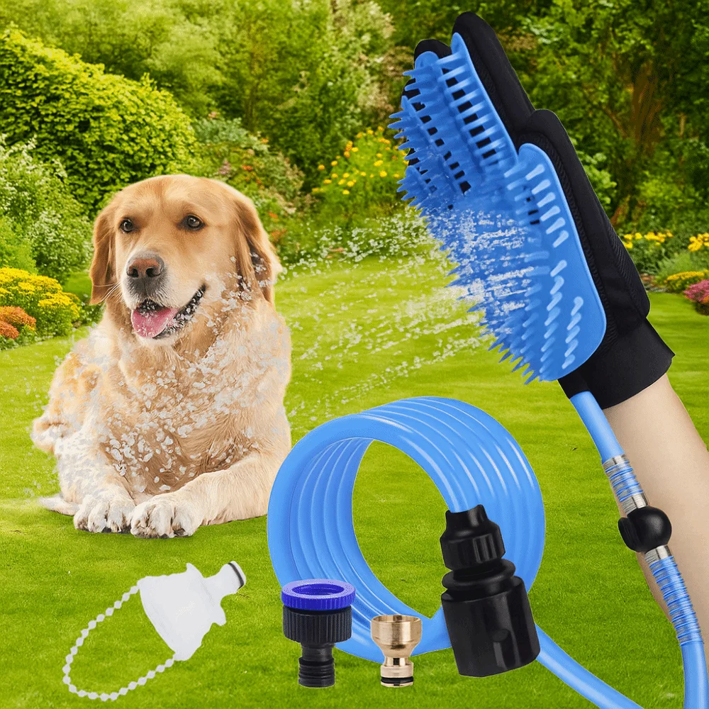 

Adjustable Pet Spray Bathing Gloves Eco Friendly Dehairing Brush Dog Showerhead with Connecting Hose Five Finger Tube Spray