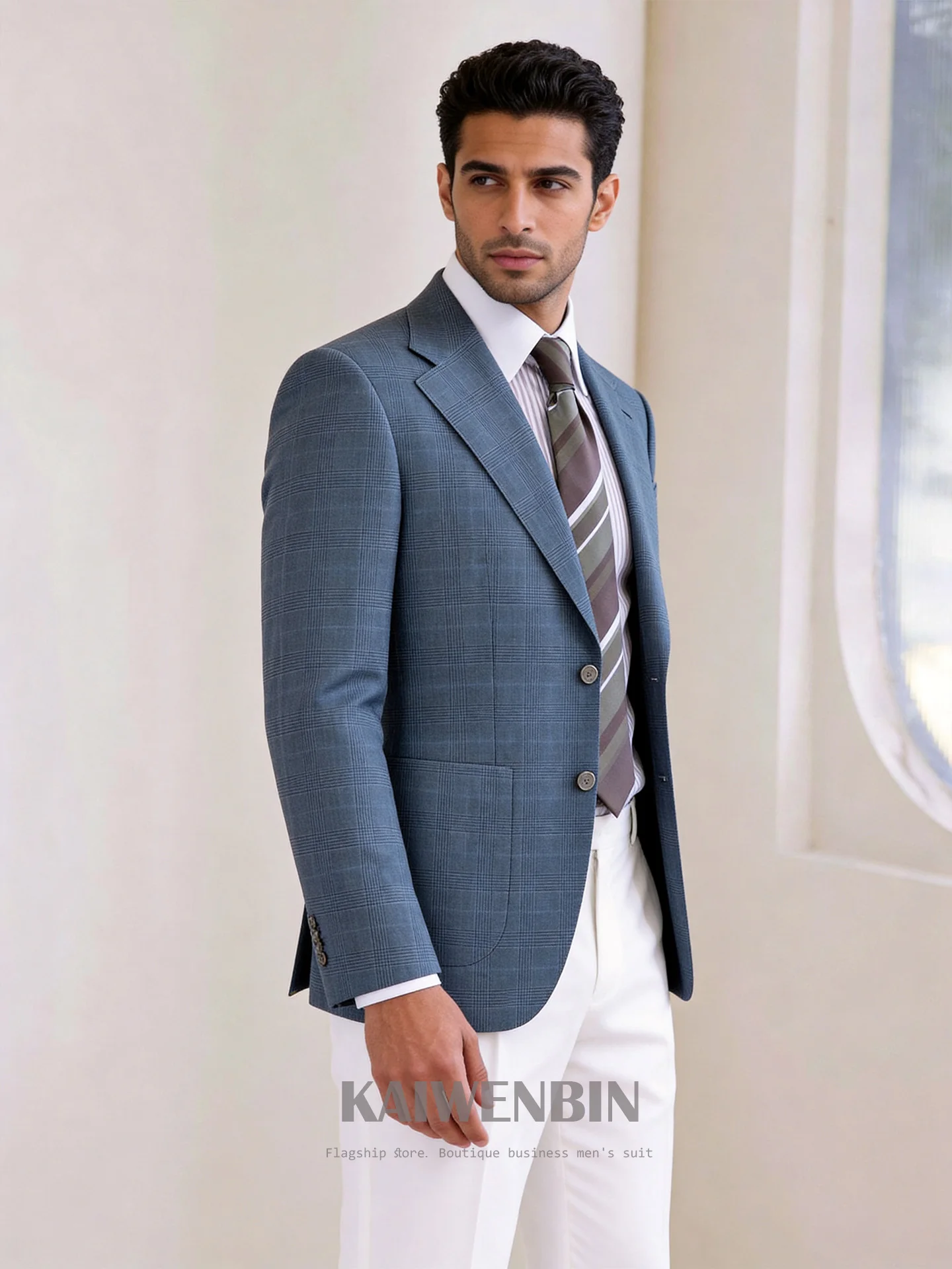 Men's Blazer Wool Prince of Wales Check Teal Casual Sports Jacket  with Patch Pockets Wide Lapel Fashion Party Wear