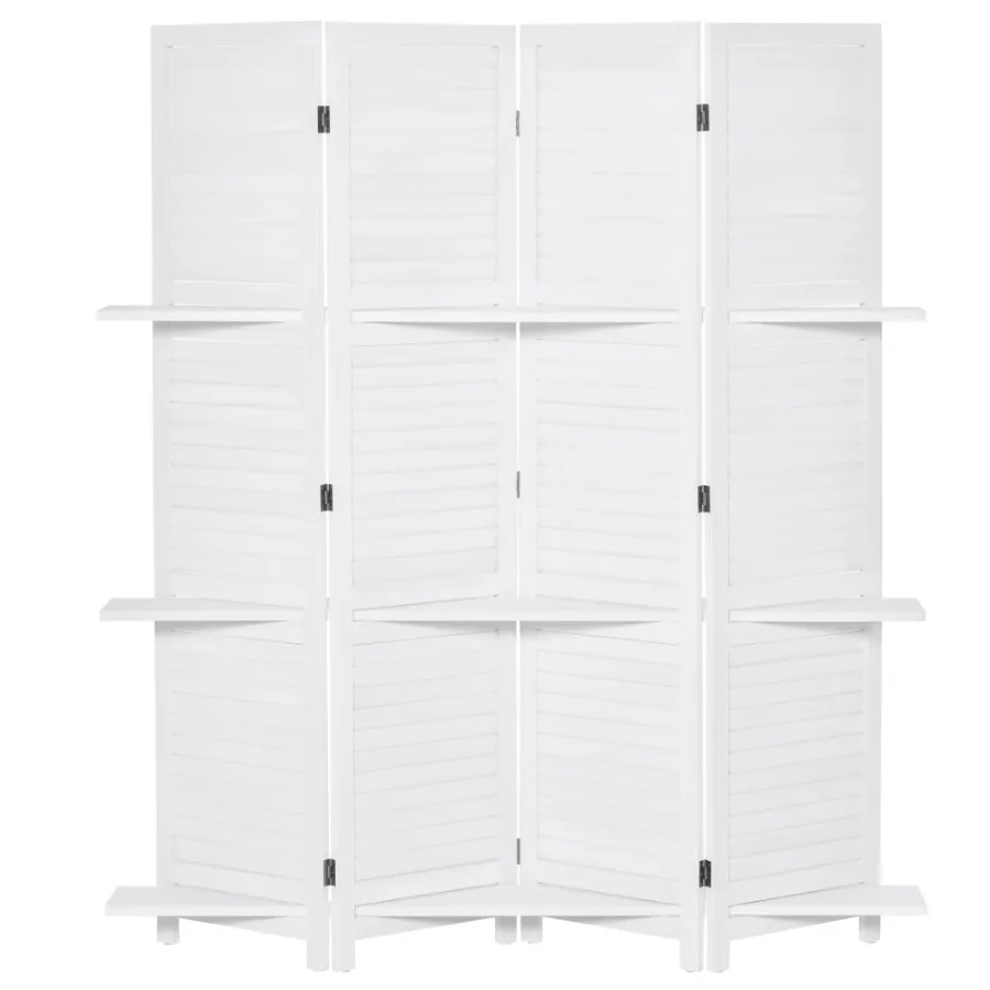 

HOMCOM 4 Panel 67 Tall Wood Privacy Screen Room Divider with 3 Display Shelves and Folding Storage for Bedroom or Home Office W