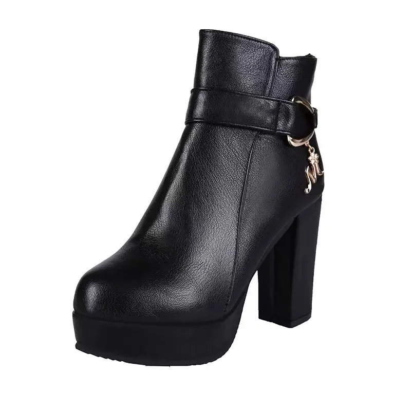 

Winter Booties Women 2024 New Genuine Leather Fashion Platform Shoes for Woman High Heel Boots Dress Shiny Office Ankle Boots