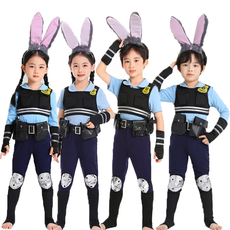Kids Judy Cosplay Anime Fantasia Costume for Boys Girls Uniform Cute Headband Roleplay Outfits Halloween Carnival Party Suits