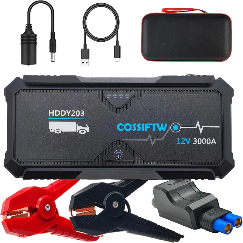 3000A Peak Car Jump Starter for 10L Gas/8L Diesel Engines - Portable 12V Battery Booster with USB Charging  Boats and Tractors