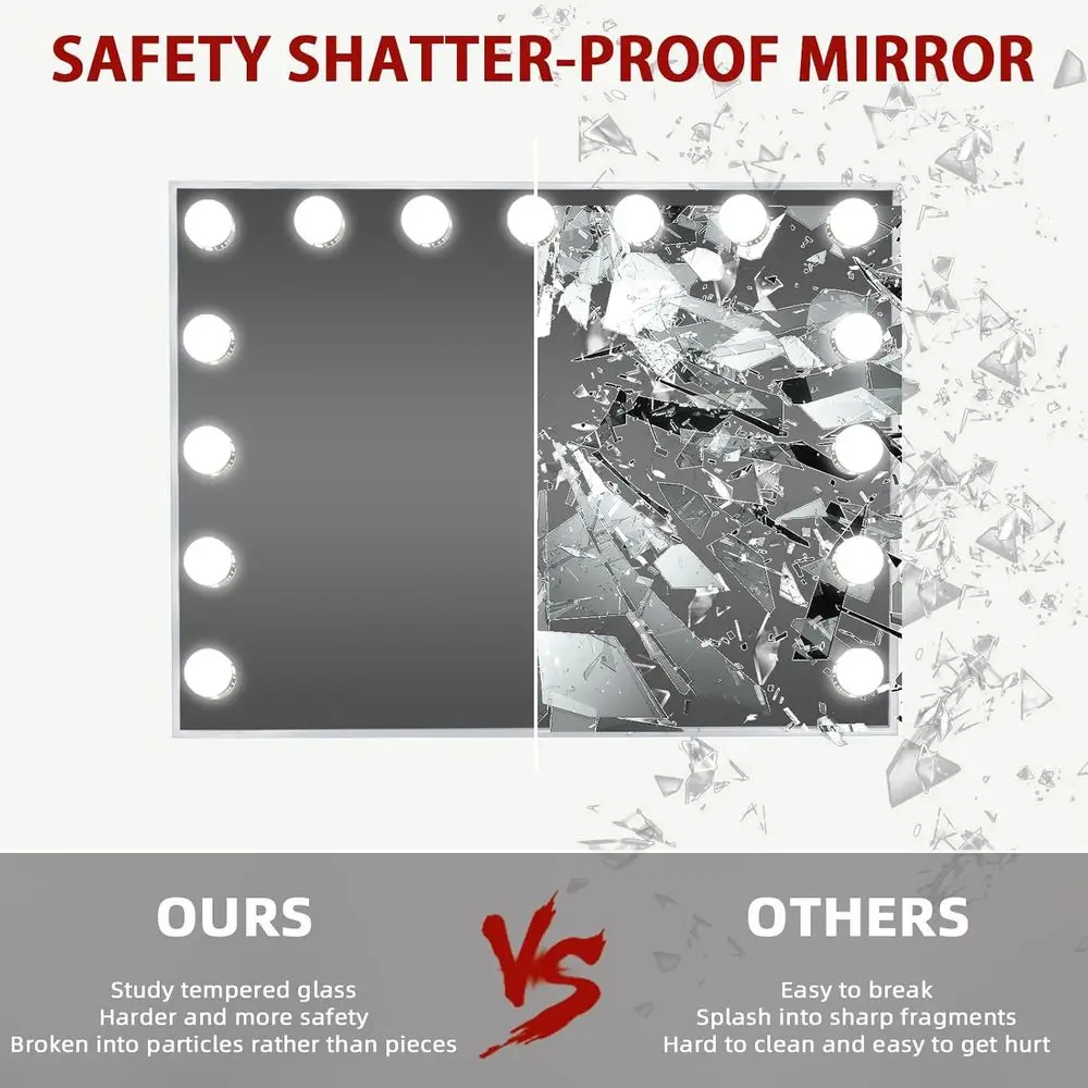 مرآة هوليوود المضيئة مع شحن USB، 3 أوضاع إضاءة ومكبر صوت للمكياج في غرفة النوم أو غرفة الملابس