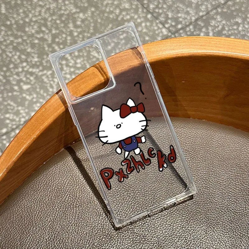 Hello Kitty Funda de teléfono suave cuadrada transparente a prueba de golpes Airbags de esquina compatibles con iPhone 12 13 14 15 16 17