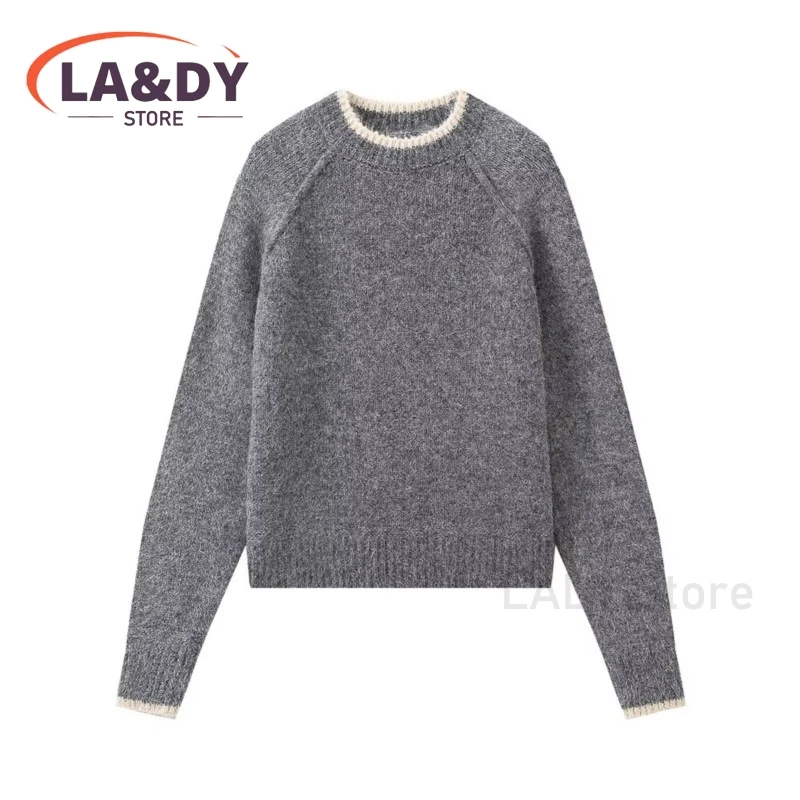 Knitwear Sweater Woman 2024 Fashion Loose Simple Versatile Round Neck Female Solid Color Long Sleeve Casual Tops Pullovers