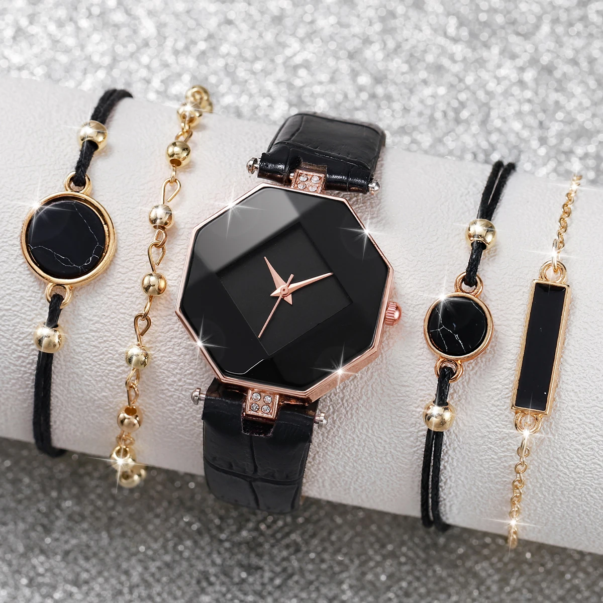 5/6PCS Fashion Women Watches Simple Leather Band Quartz Watch for Women Clock Jewelry Set Reloj Mujer（Without Box）