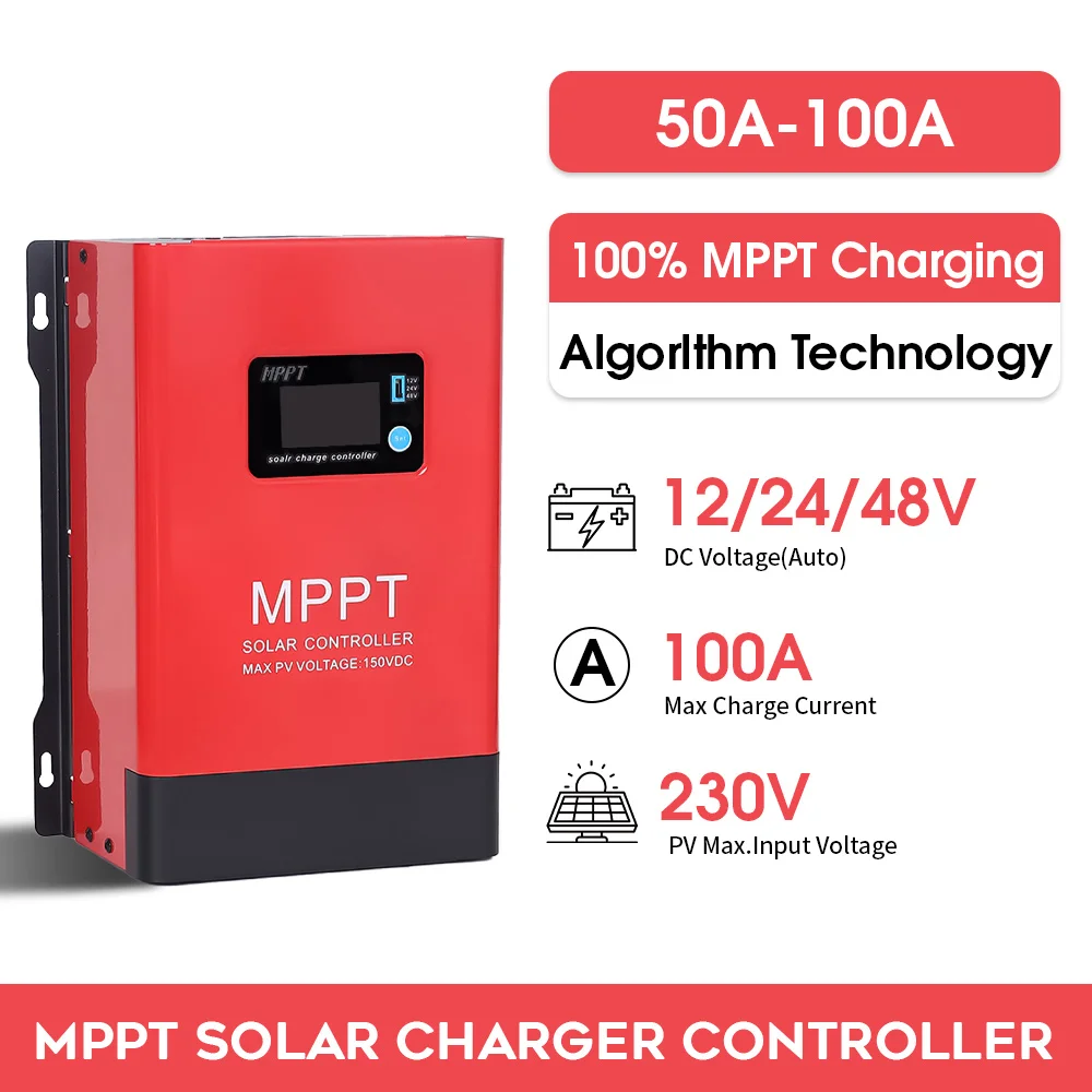 VictorFri 100A 50A Solar Charger MPPT Controller 230VDC with LCD Solar Panel Battery Regulator For Lifepo4 AGM GEL FLD Baterry