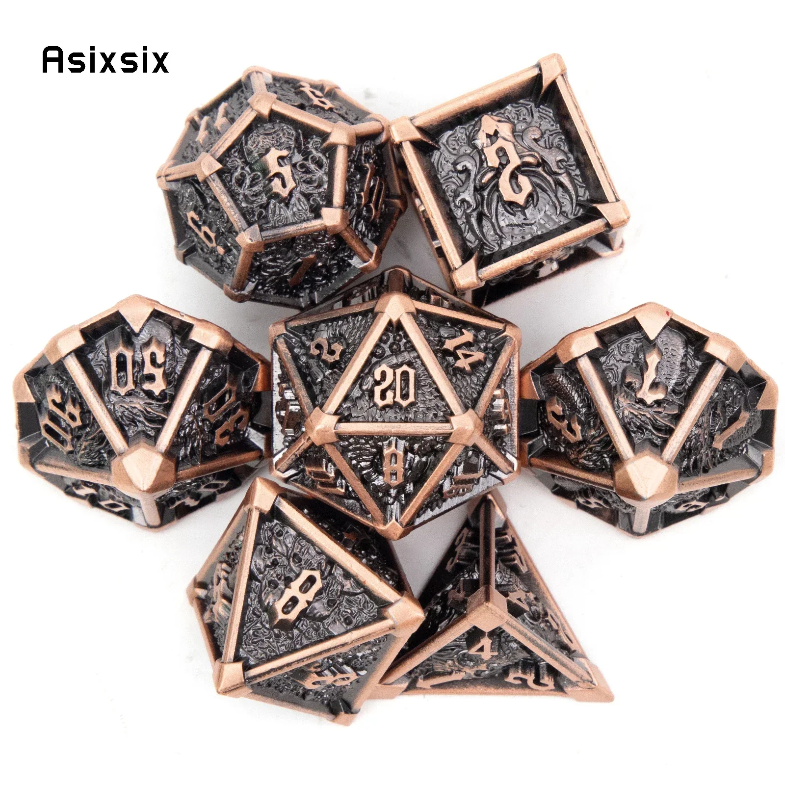

7 Pcs Black Copper Skull Metal Dice Solid Metal Polyhedral Dice Set Suitable For Role-Playing RPGGift Card Party Dice Prop
