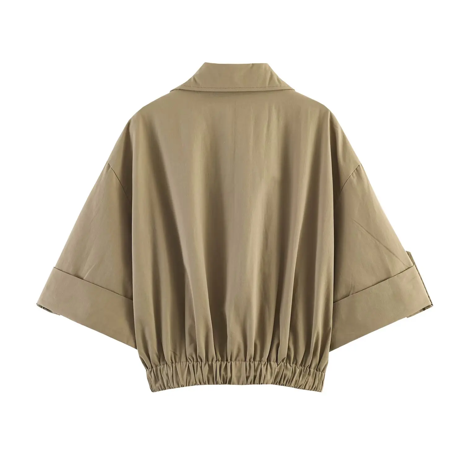 TFMLN Neue Damen Doppelreihige Kurze Trenchcoat-Jacke Halber Ärmel Frühling Sommer Oberbekleidung Freizeit Basic Style Windbreaker – Detail 3