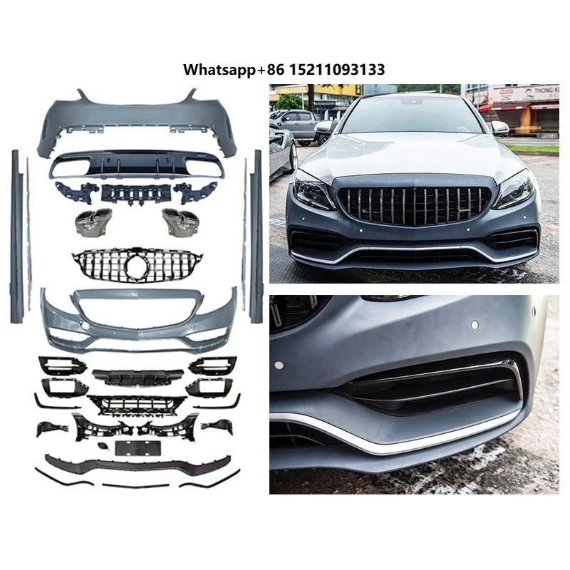 2016-2020 Car Modification Upgrade Front Bumper Side Skirts Mudguard Rear Bumper Rear Lip Body Kit for W205 C63AMG