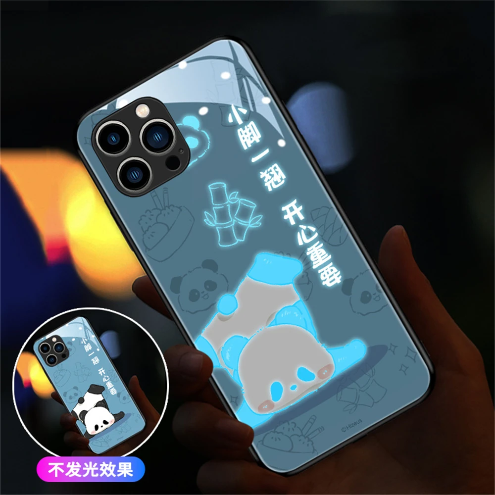 Panda Design Sound Control LED Flash Cases For Samsung S24 S23 S22 S21 S20 FE Note 10 20 Plus Ultra A54 Luminous Glass Cover