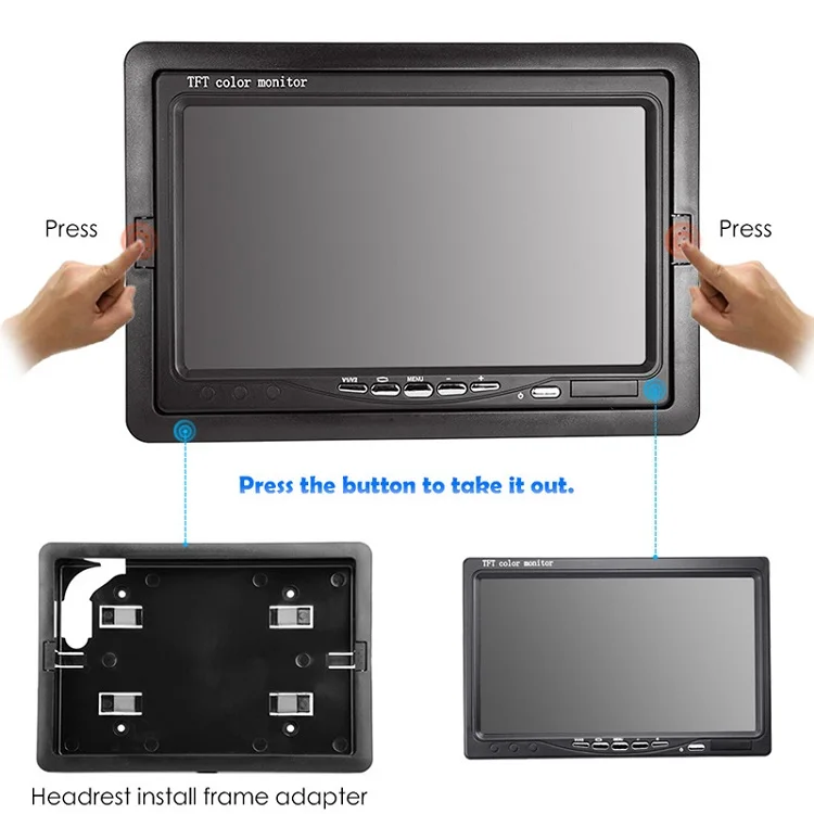 Shenzhen Factory 7 Inch Pillow TFT LCD Color Car Monitor 9-35V