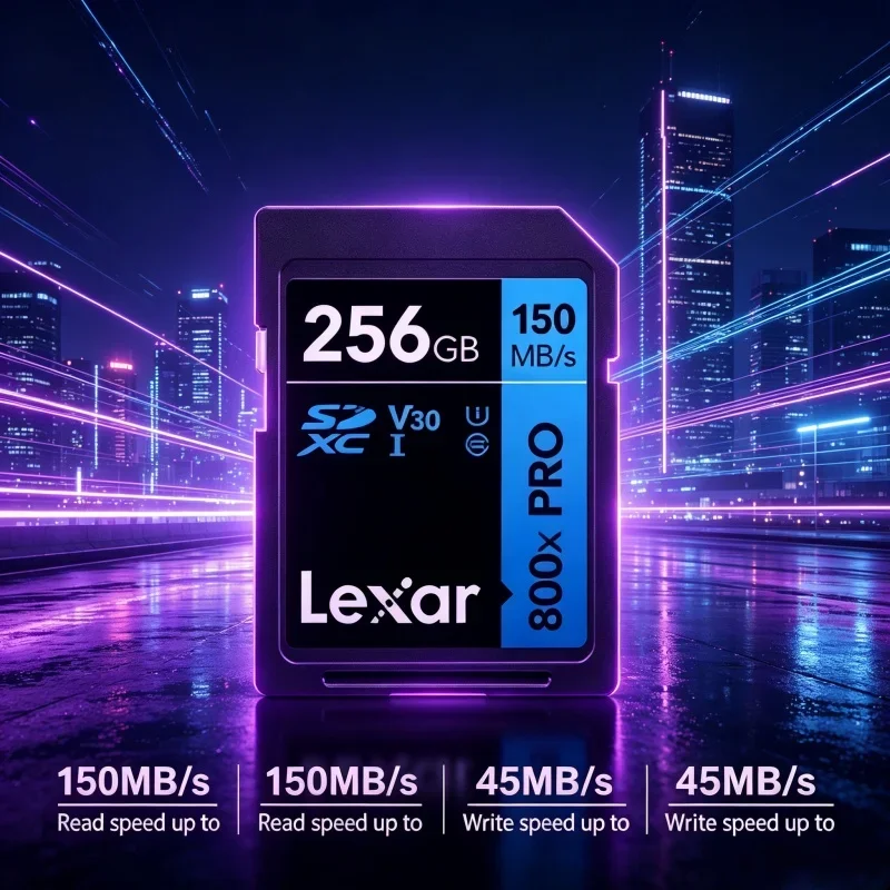 lexar-sdカード-150mb-s-v30-u1-メモリカード。高画質で、デジタル一眼レフカメラでのビデオ録画やデータ保存に最適。