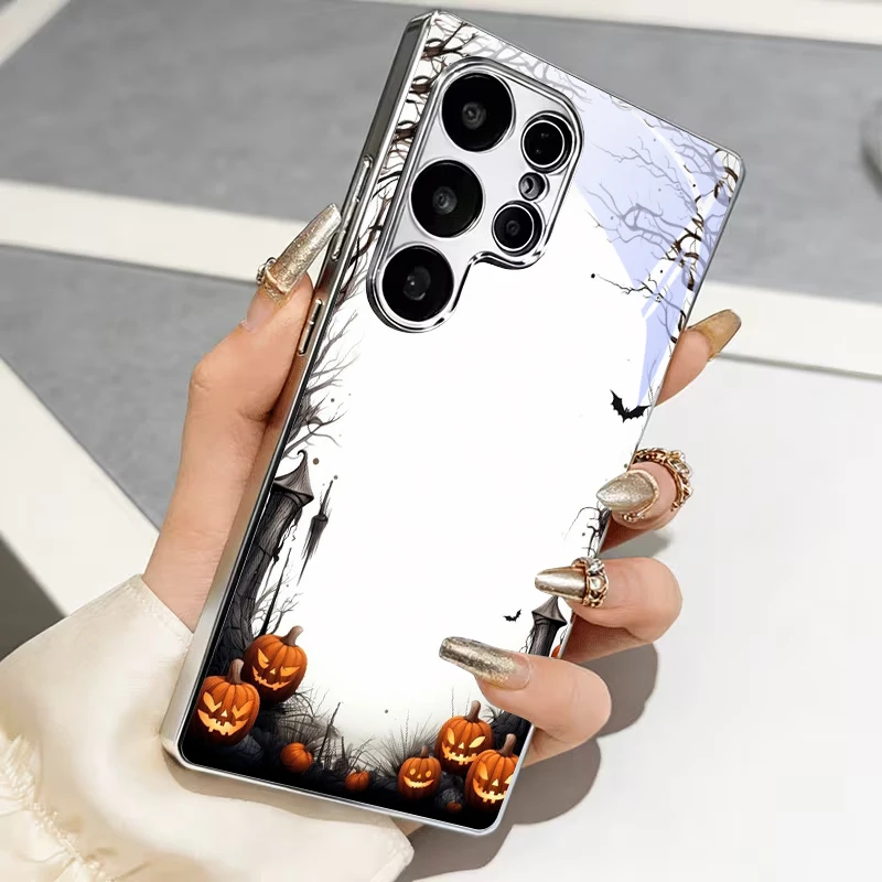 Bat Withered Tree Electroplat Silver Phone Case For Samsung A31 A51 A71 A12 A22 A32 A42 A52 A06 A16 A17 A37 A33 A57 Glass Cover