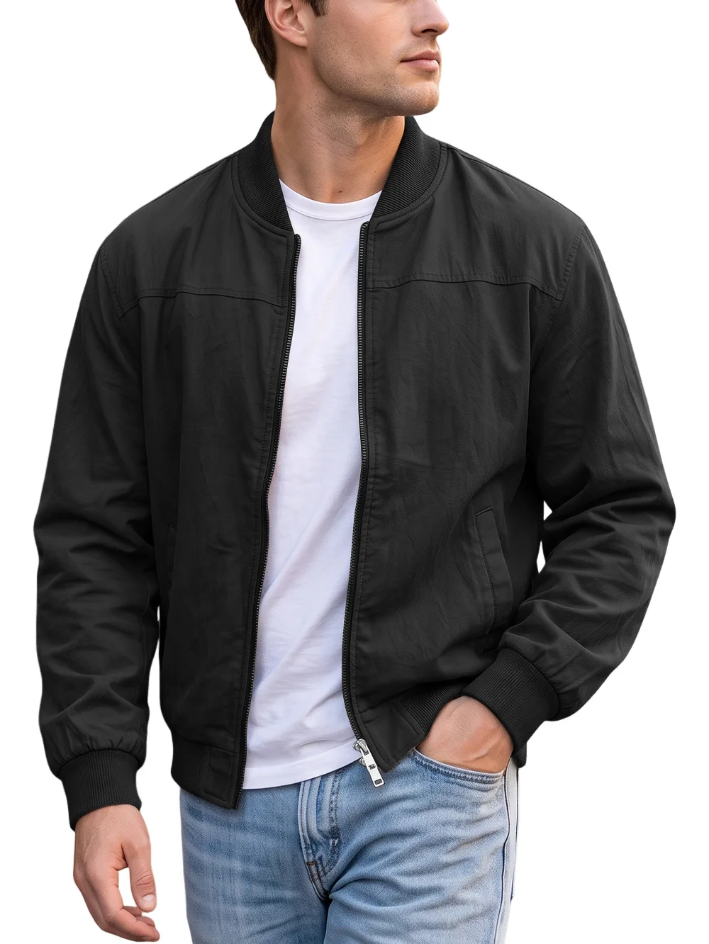 American Style New Fashion Men Solid Color Simple Basic Zipper Long Sleeve Casual Trendy Jackets Male Coats Top Clothes Cardigan