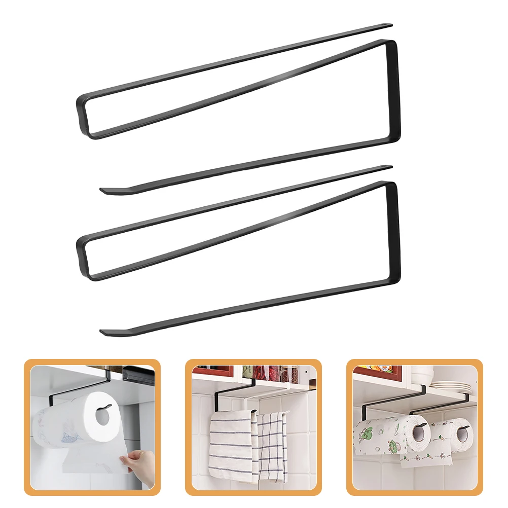 

2pcs Iron Art Paper Towel Holder Under Cabinet Wrought Iron Roll Paper Rack No Drilling Multi-Functional Black Kitchen Towel