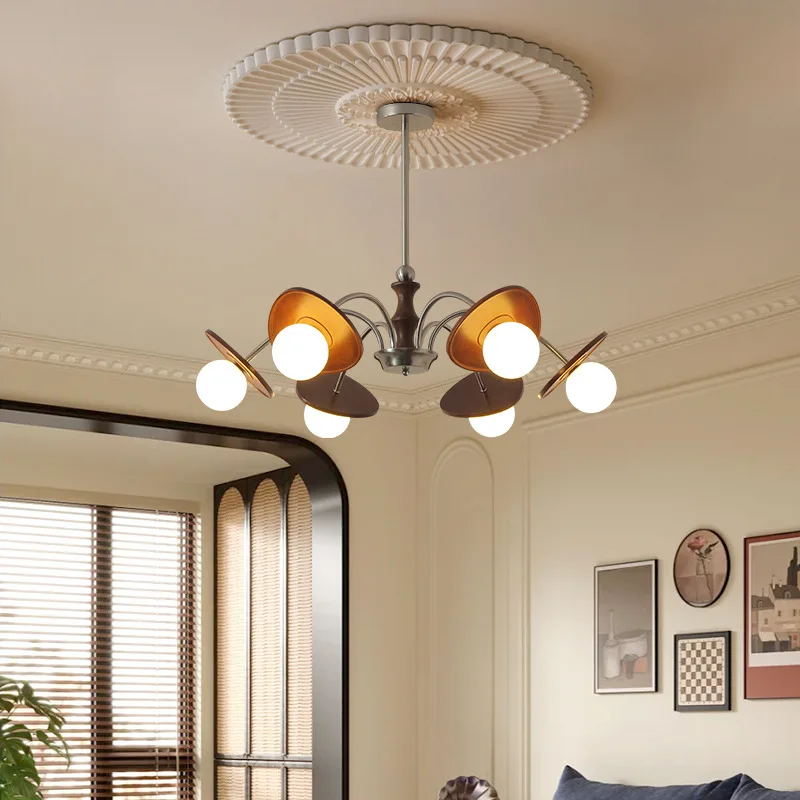 

Французские средневековые классические железные потолочные люстры, светодиодные лампы, ресторан, спальня, кабинет, волшебная фасоль, стеклянный абажур, светильник для проживания в семье